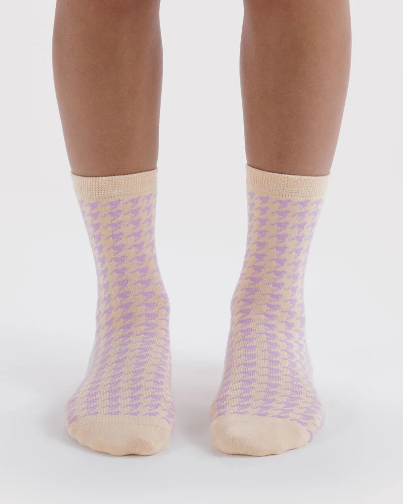 Crew Sock - Pink Houndstooth