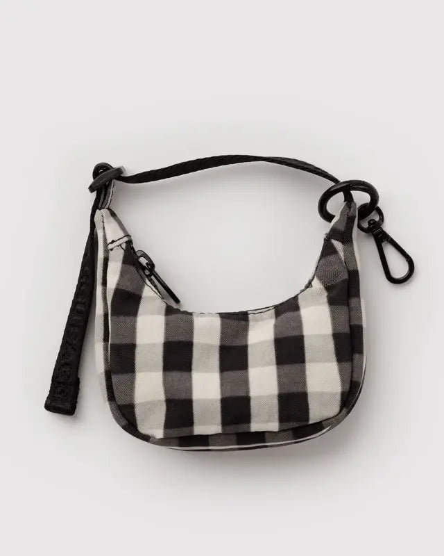 Crescent Bag Charm - Black and Cream Gingham