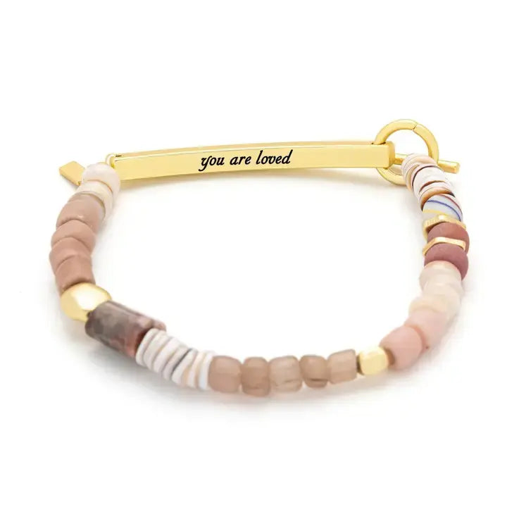 Hidden Message Bracelet - Loved/Rhodochrosite/Gold