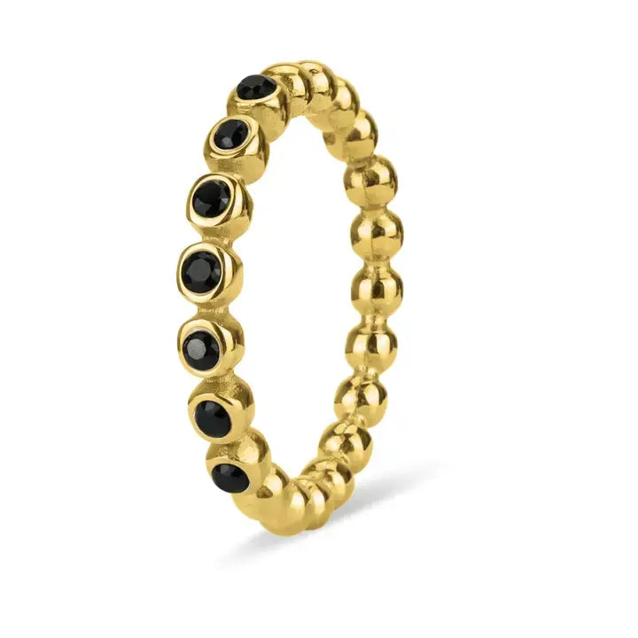Beaded CZ Staking Ring- Black- 7