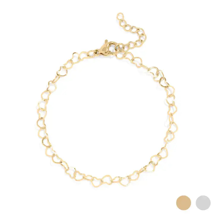Linked Heart Chain Bracelet-Gold