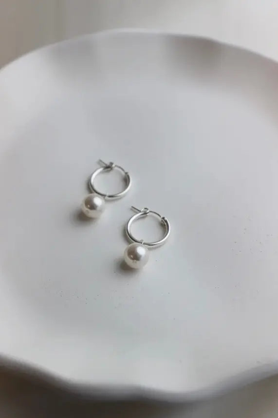 Large Audrey Pearl Hoops- Silver