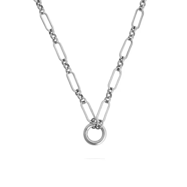 Long Paperclip Charm Necklace- Stainless