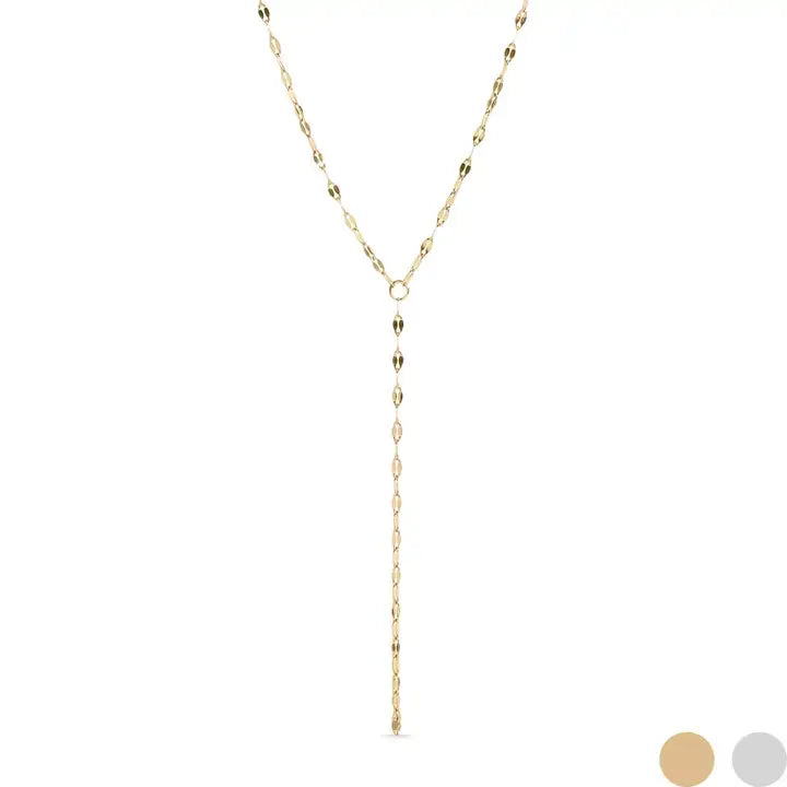 18K Gold Lip Chain Lariat Necklace