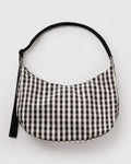 Large Nylon Crescent Bag - Black and Cream Gingham