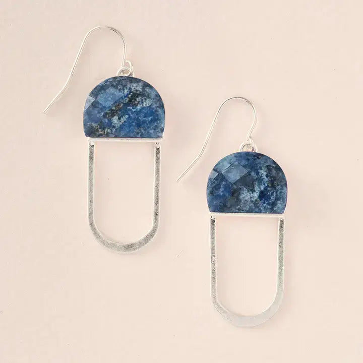 Modern Stone Chandelier Earring- Silver Lapis