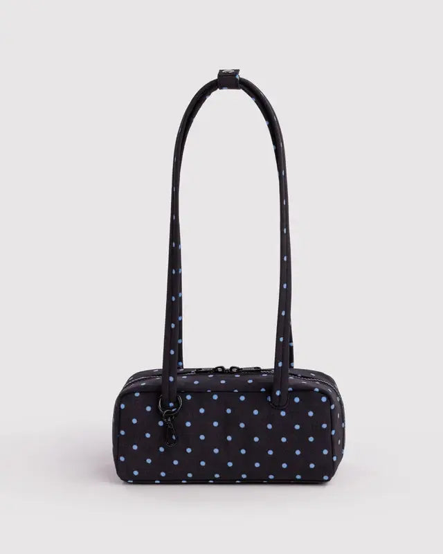 Small Nylon Bowler Bag - Black and Sky Blue Micro Dot