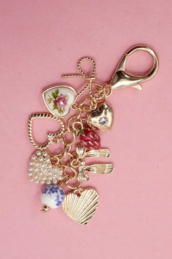 Bows Hearts Pearl Strawberry Bag Charm