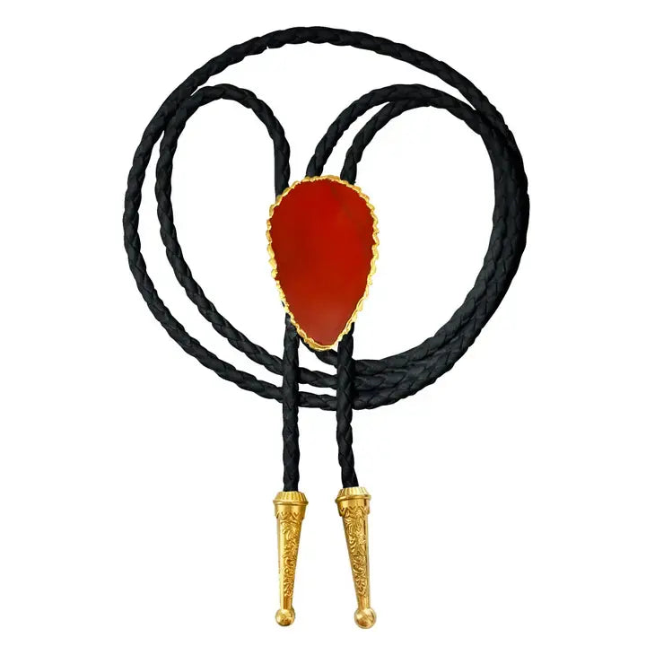 Gemstone Bolo Tie - Red Jasper- Black Gold