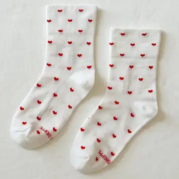Heart Sneaker Socks- White/ Red