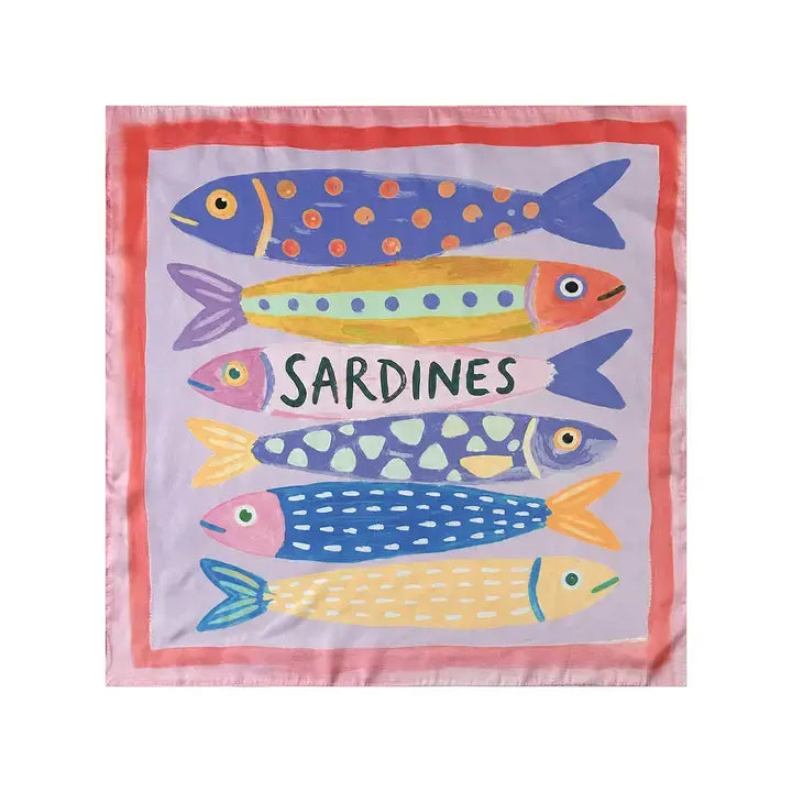 Vintage Sardines Bandana- Rose Red