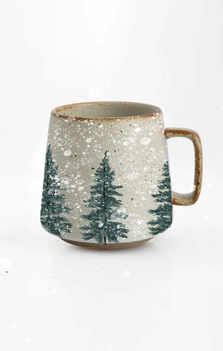 Snowy Trees Mug with Dark Wood Coaster