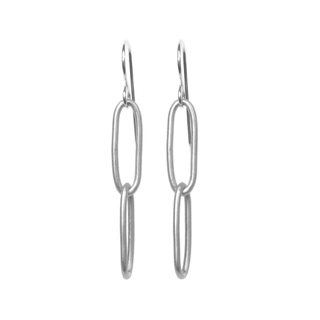Paperclip Chain Earrings- Bright Silver
