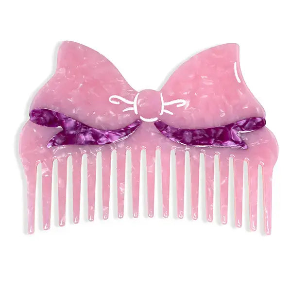 Wide-Tooth Mini Comb- Ribbon Bow- Pink & Purple