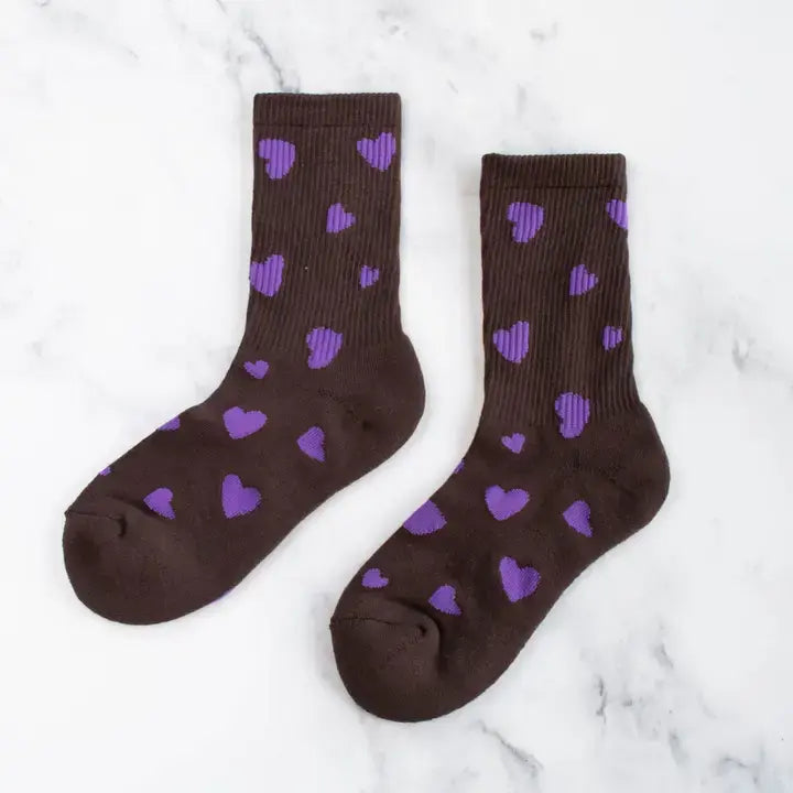 Lovely Heart Shape Socks- Chocolate/Purple