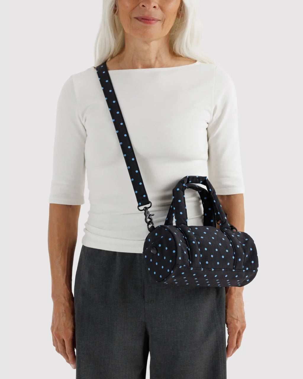Small Nylon Duffle Bag - Black and Sky Blue Micro Dot