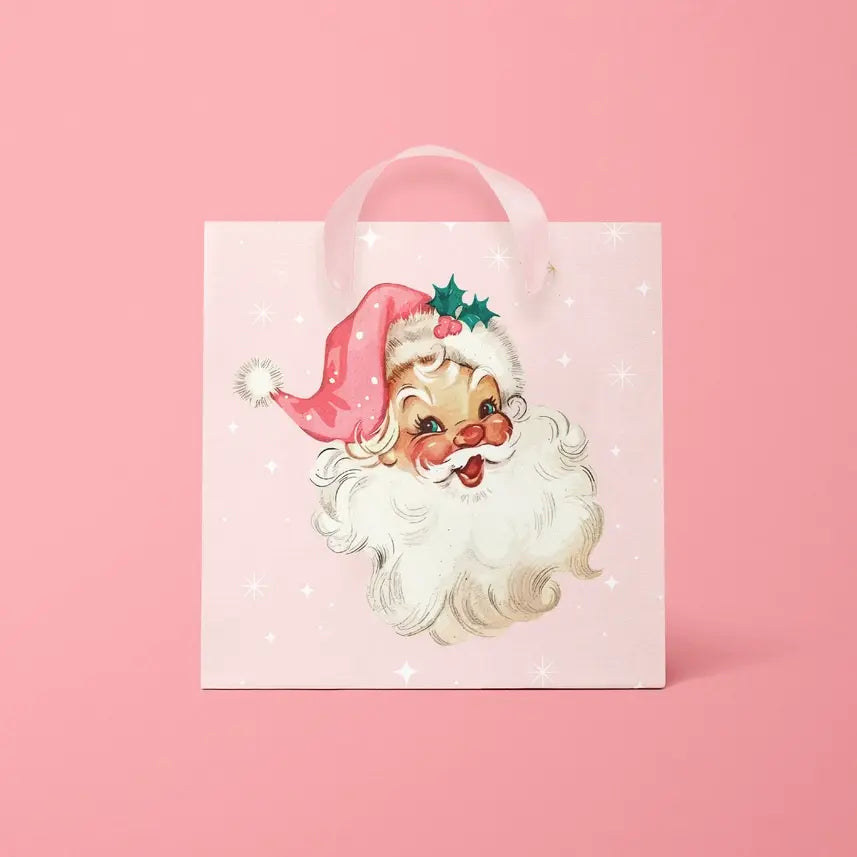 Retro Pink Santa Gift Bag- S