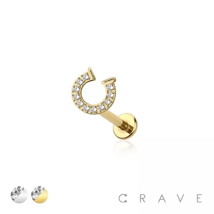 Cz Pave Horseshoe Push in Surgical Steel Labret