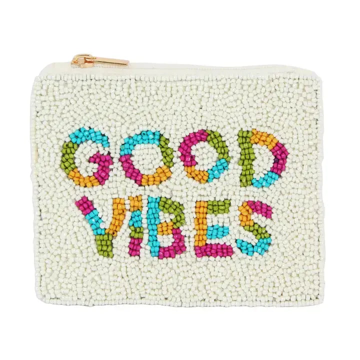 Fully Beaded Coin Purse- Good Vibes