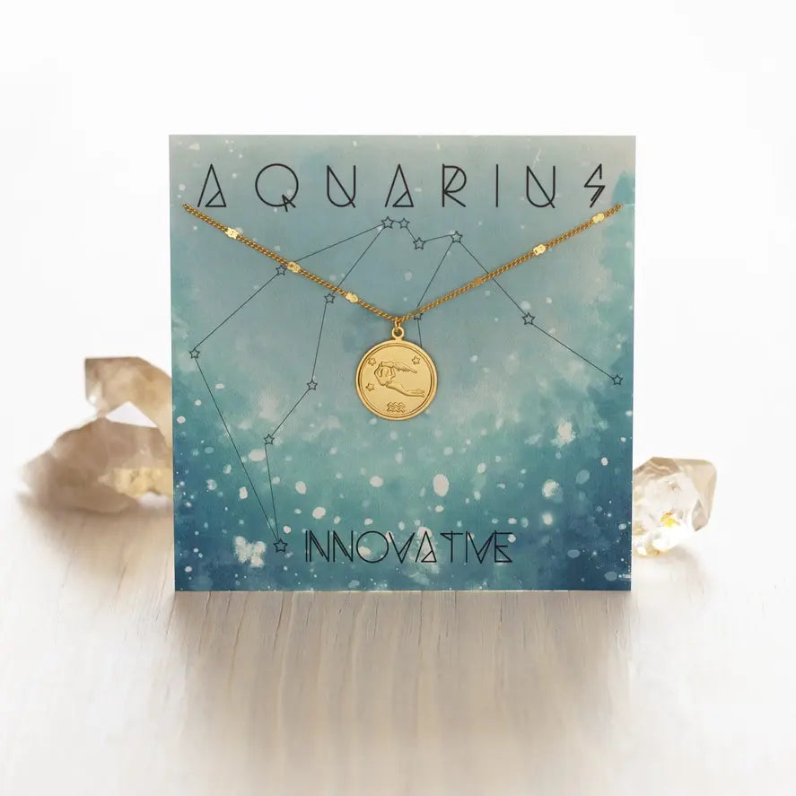 Zodiac Necklace Gold Aquarius