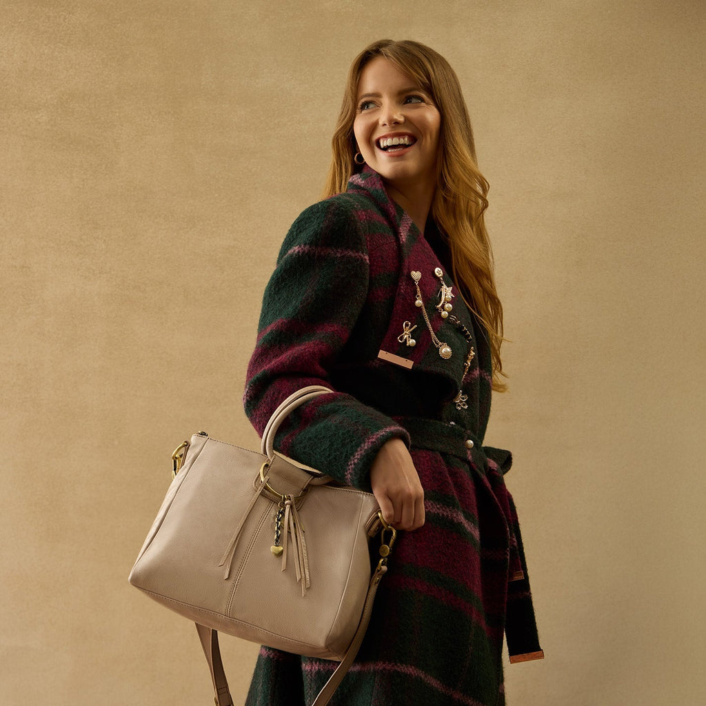 Sheila Medium Satchel- Stone Gloss