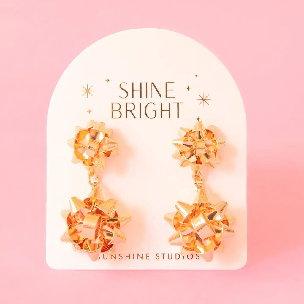 Holiday Bow Earrings- Double - Gold
