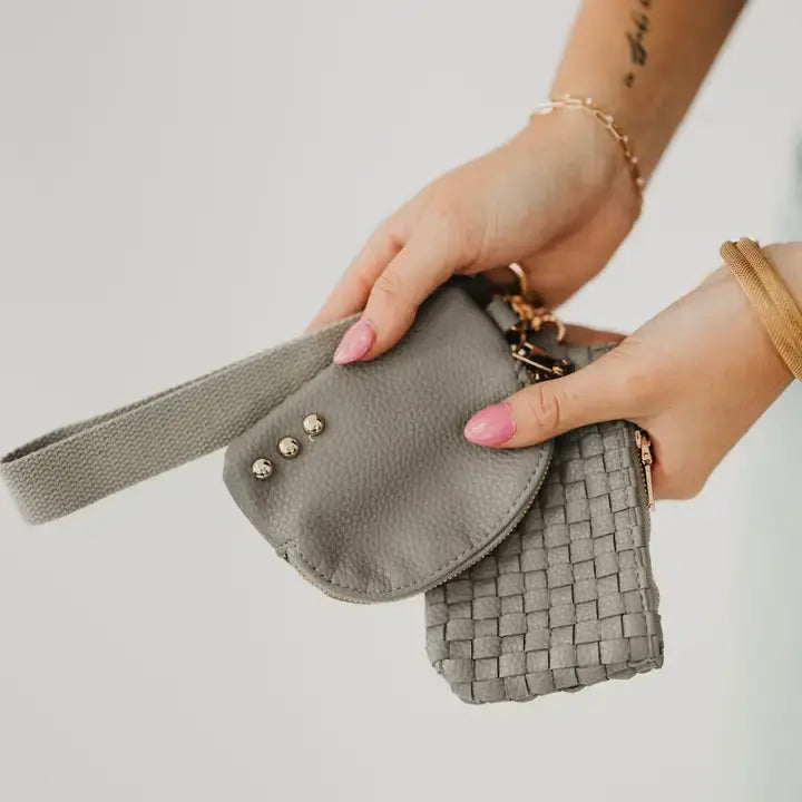 Wonderlust Woven Dual Pouch Wristlet- Gray