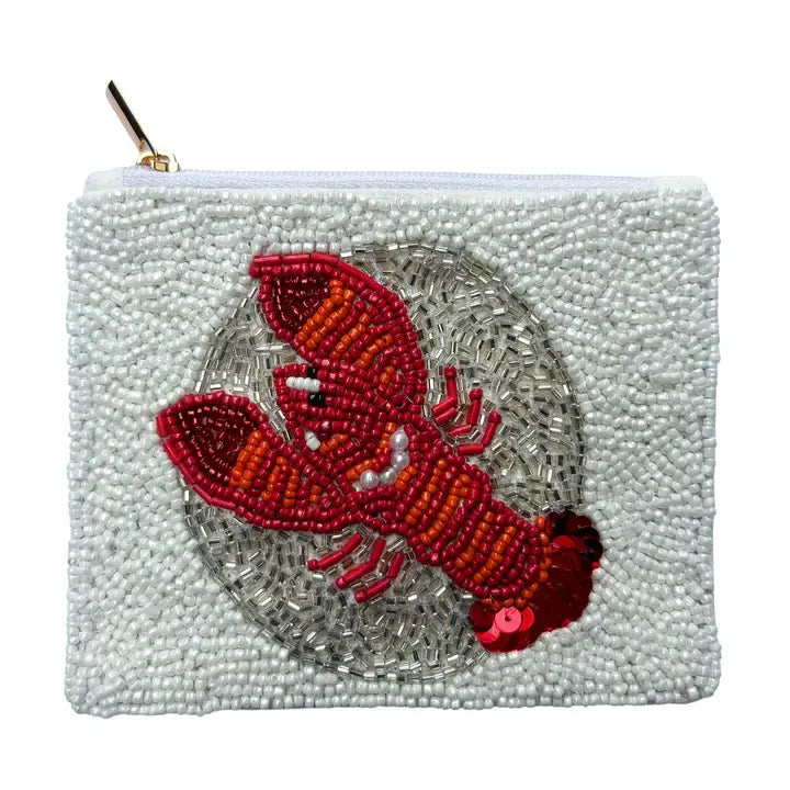 Fully Beaded Coin Purse- Lobster