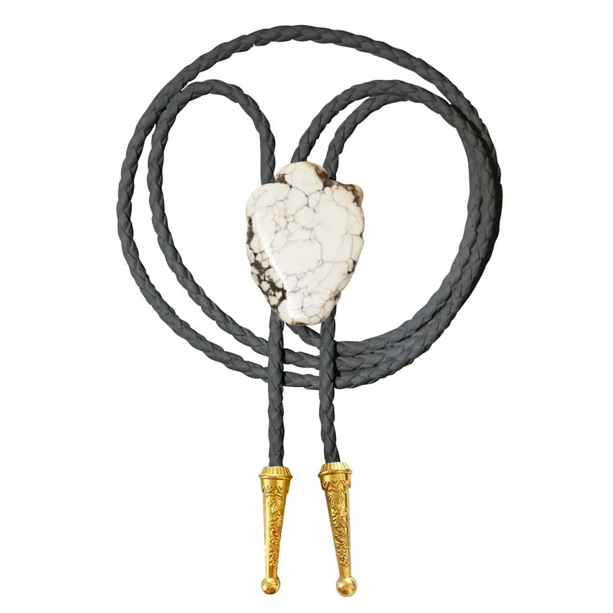 Gemstone Bolo Tie - Howlite - Black Gold