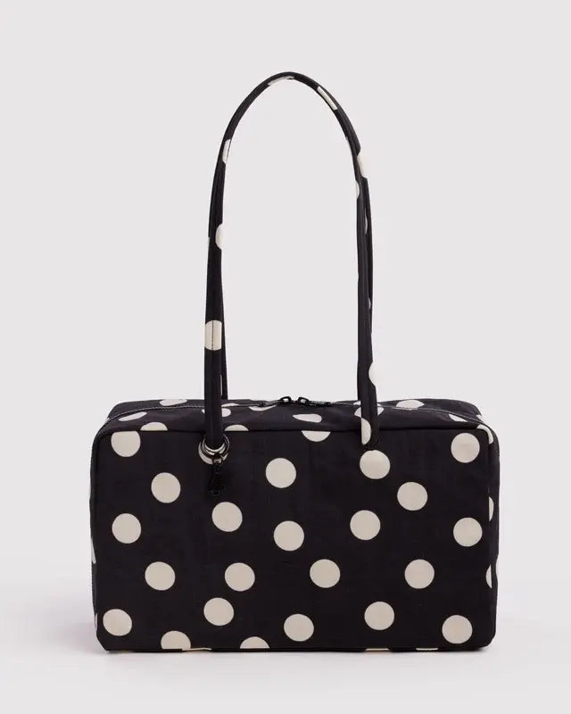 Medium Nylon Bowler Bag - Black and Cream Polka Dot