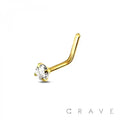 I Shape with Chrystal Gold .925 Silver Nose Stud 2.5mm