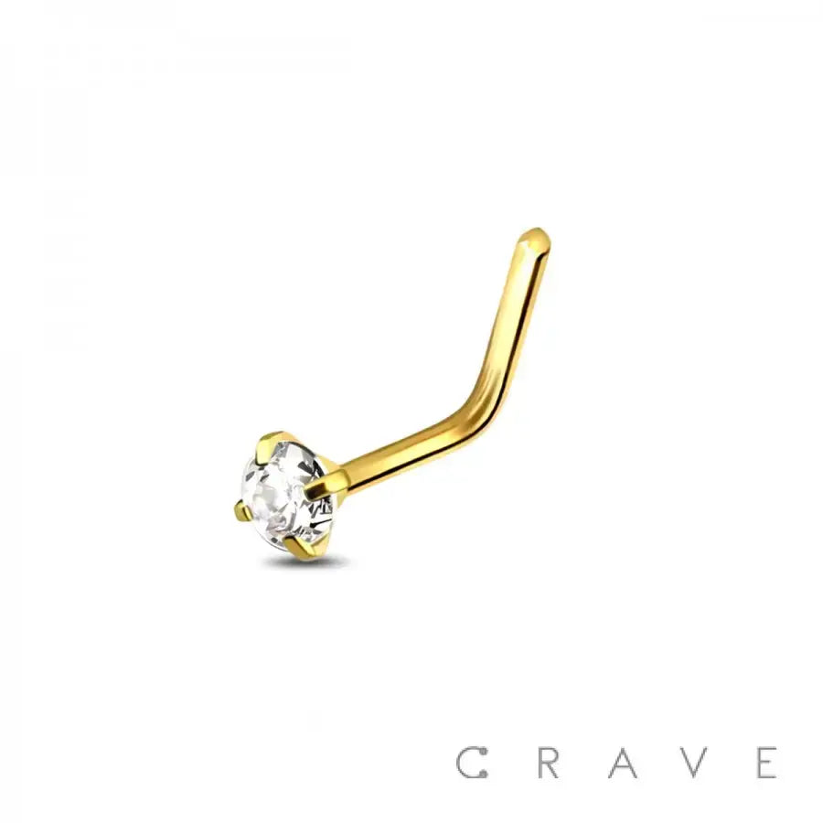 I Shape with Chrystal Gold .925 Silver Nose Stud 1.5mm