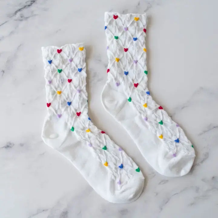 Berry Heart Socks-White