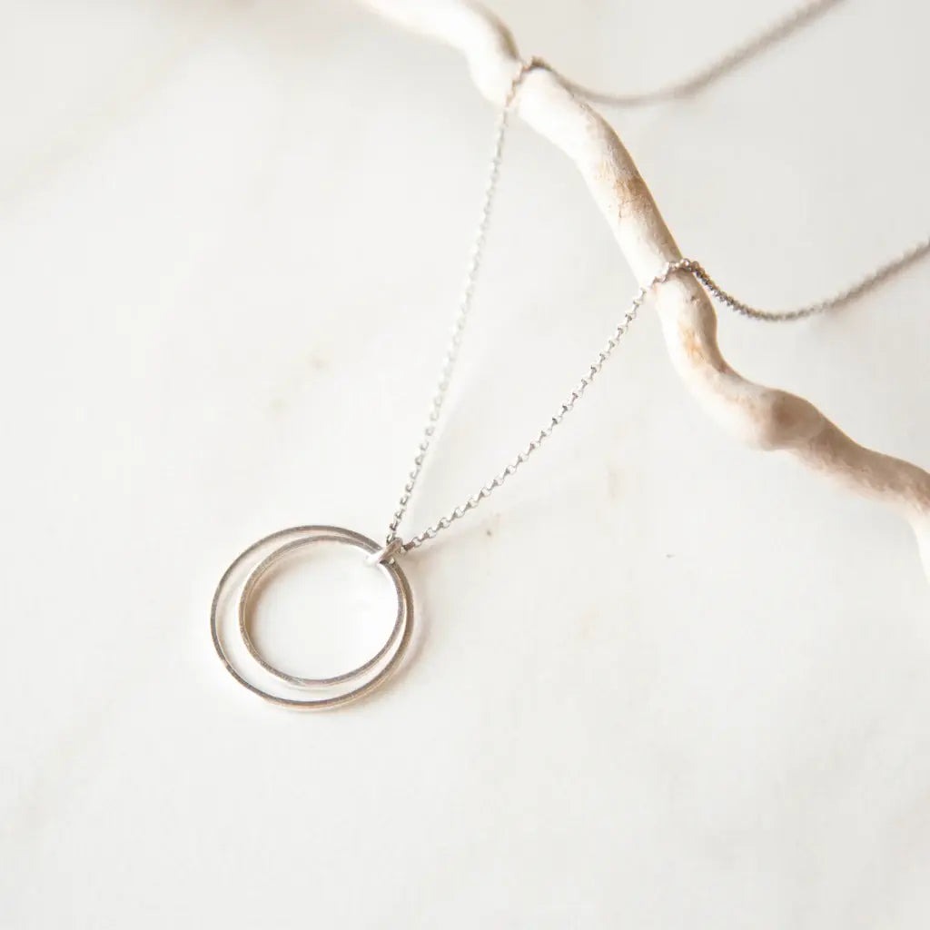 Double Circle Necklace- Silver