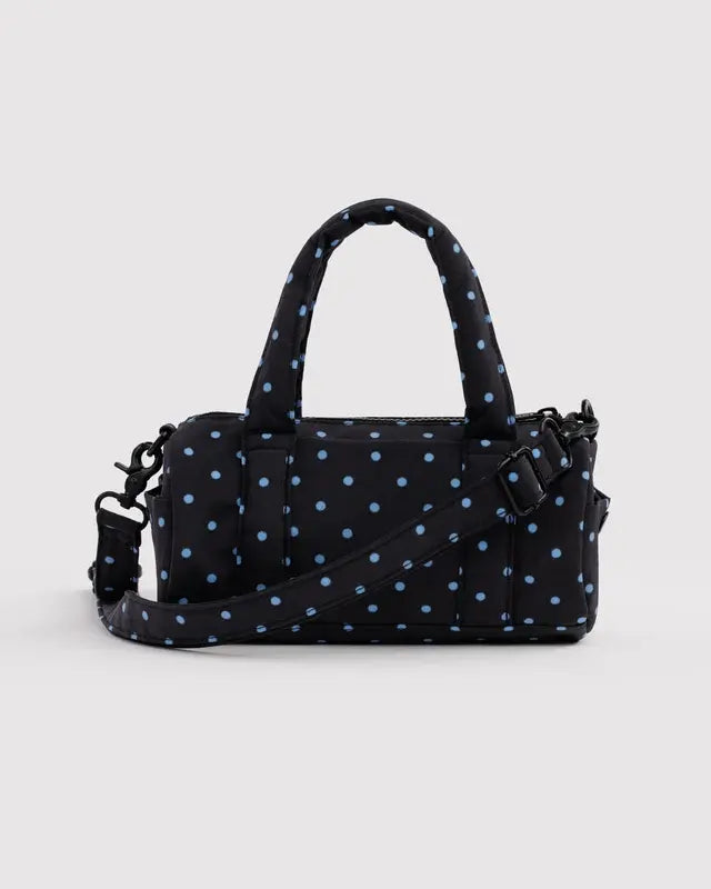 Small Nylon Duffle Bag - Black and Sky Blue Micro Dot