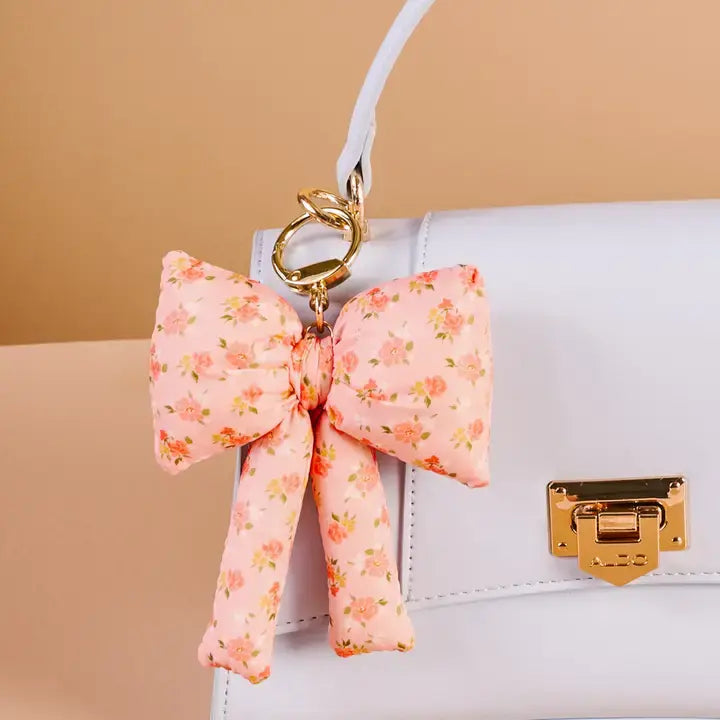 Puffy Bow Bag Charm-Peachy Petals
