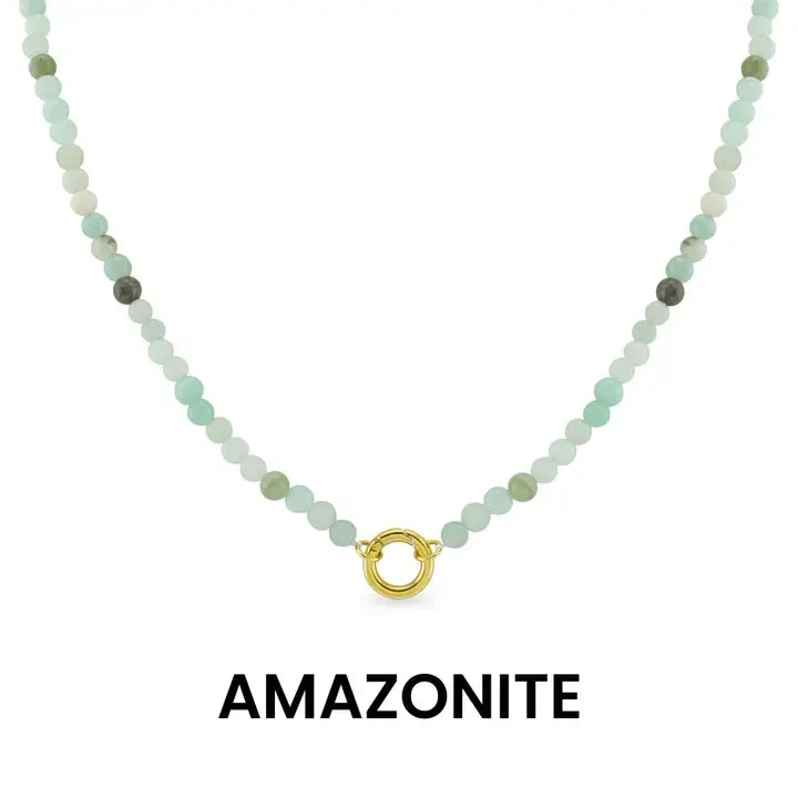Stone Charm Keeper Necklace- Amazonite