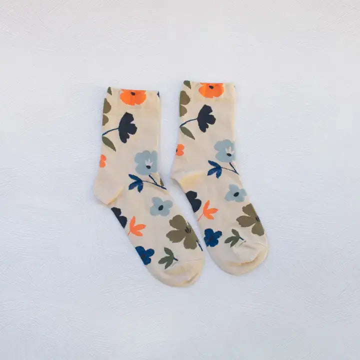 Ella Floral Casual Socks- Beige