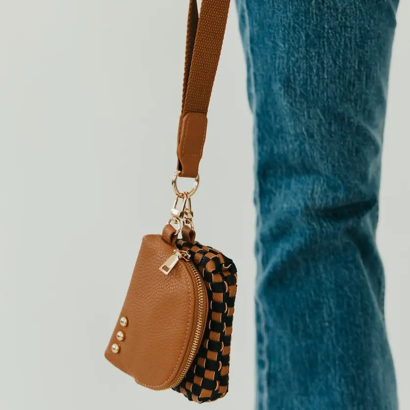Wonderlust Woven Dual Pouch Wristlet- Coffee Checkered