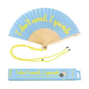 Hand Fan "I Don't Sweat I Sparkle" Blue