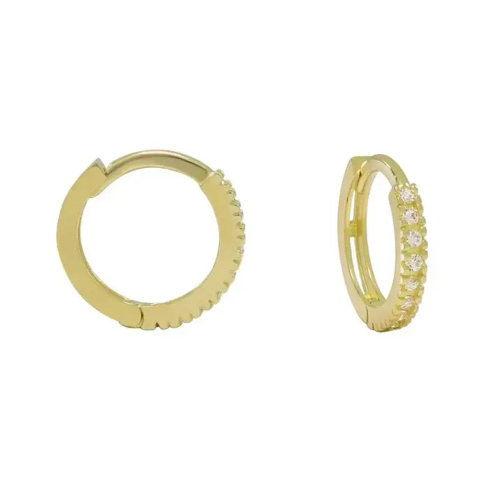 Textured Channel Huggie 10k Gold CZ