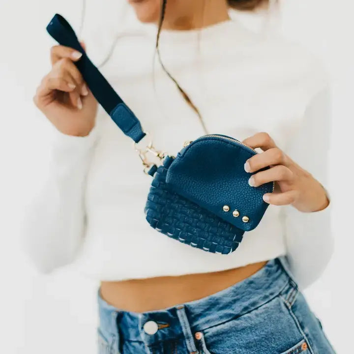 Wonderlust Woven Dual Pouch Wristlet- Denim Blue