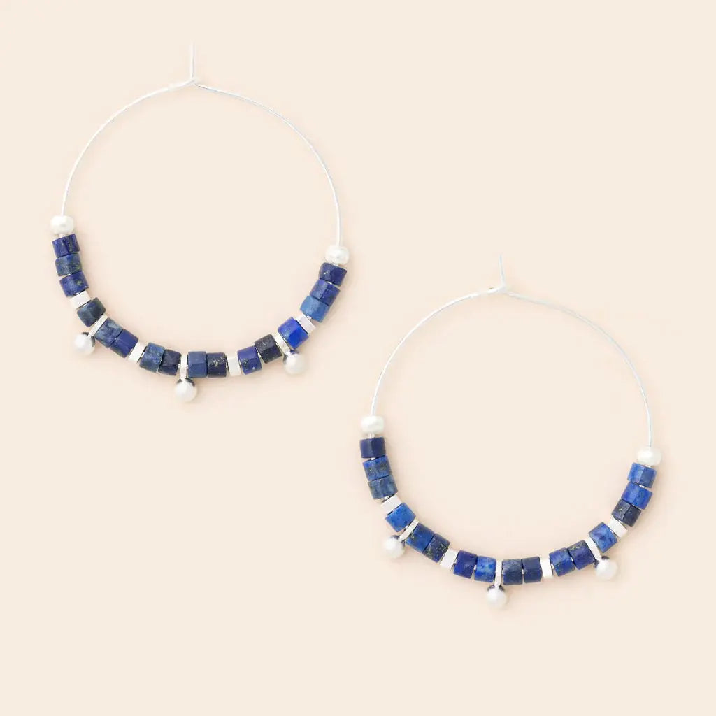 Stone Disc Hoop Earring - Lapis/Silver