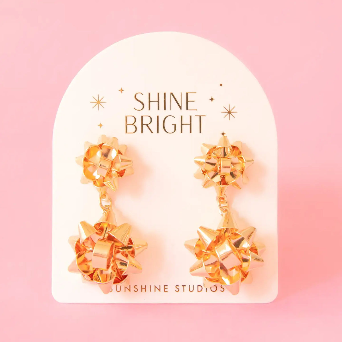Holiday Bow Earrings- Double - Gold