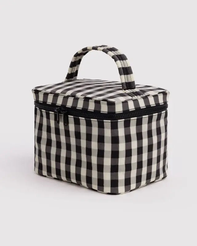 Large Cosmetic Case - Black and Cream Gingham