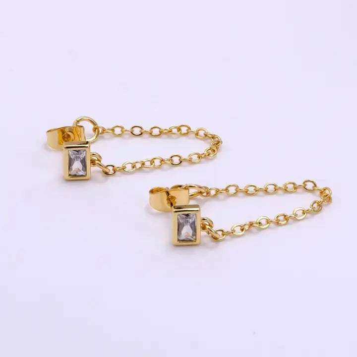 GF Baguette Cz Cable Chain  Drop Stud