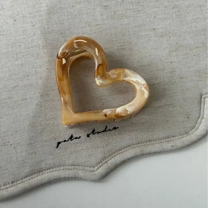 Brown Marble Claw Clip- Heart