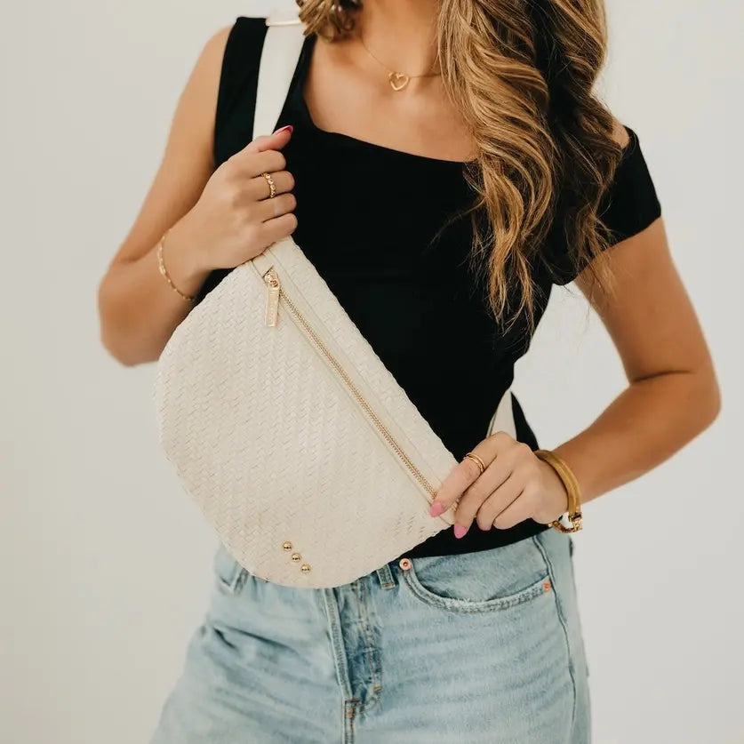 Diagonal Woven Westlyn Bum Bag- Cream