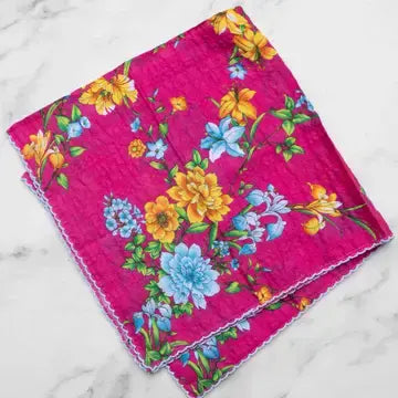 Garden Bloom Crinkle Cotton Scarf - Fucshia