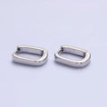 Rectangular Oblong U-Shaped Huggie- Silver